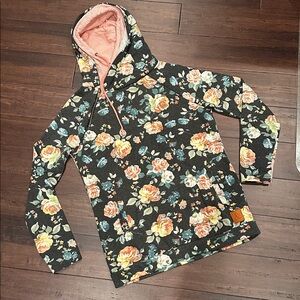 Floral Double Hoodie with Pink Lining